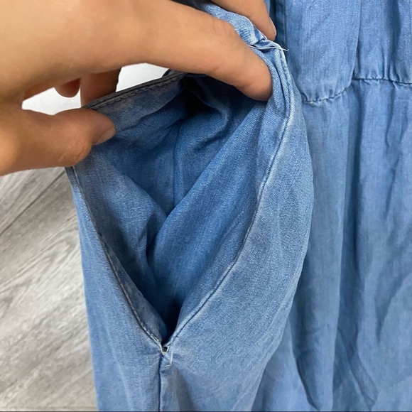 Zara | Z1975 Denim Chambray Halter Jogger Jumpsuit - Picture 9 of 11